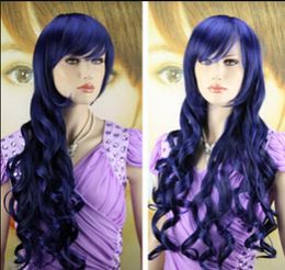 WIG free shipping New Long blue Curly Wavy Hair Full Wigs Cosplay Party Anime Lolita Wig