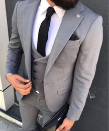 Fashionable One Button Grey Groom Tuxedos Notch Lapel Men Wedding Party Groomsmen 3 pieces Suits (Jacket+Pants+Vest+Tie) K216