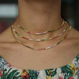 High quality sparking rainbow tennis chain chocker necklace with tiny Coloured CZ fashion personality women collar jewellery bijoux femme