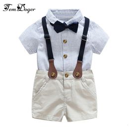 Erkek bebek beyler 3 adet Kıyafetler Setleri 2017 Yaz Yenidoğan Erkek Bebek Giyim Setleri Kravat Gömlek + Genel Bebek Giysileri Parti Giyim için T191024