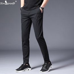 SINAIRSOFT Spring Summer Mens Slim Casual Pants Cotton 2019 New Fashion Business Causal Trouser Men Stretch Black Suit Pants