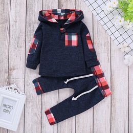 6 styles fashion children's clothing baby floral hooded hood + pants 2 sets of children boys and girls plaid sportswear suit M772