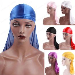Patcchwork Men's Durags Hip Hop Bandana Pirate Cap Du Doo Rag Silky Durag Headbands Headwear Long Tail Women Hair Accessories