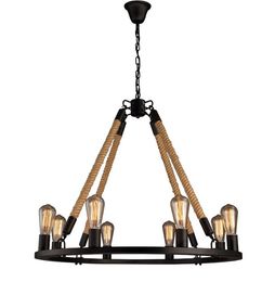 loft retro hemp pendant Lamps industrial iron & rope chandeliers 6/8 heads Nordic pendant lighting for Dining Room restaurant MYY