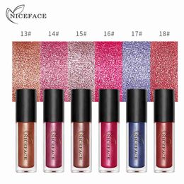 NICEFACE 6 Color Diamond Shine Metallic Lipstick Liquid Waterproof 24H Lasting Lip Gloss Paint Tattoo Sexy Nude Pigment Cosmetic