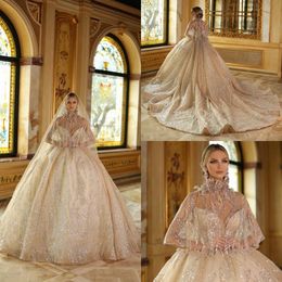 Glamorous Beading Ball Gown Wedding Dresses With Wraps Luxury Sequins Sweetheart Puffy Bridal Gowns Backless Sweep Train robes de mariée