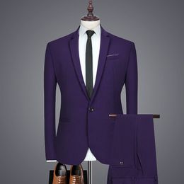 Men's suits fashion new men's business formal suit set purple wedding banquet gentleman suit dress men's suit 2 piece custom made