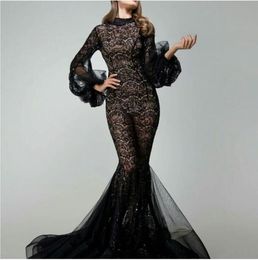 Evening dress Youself aljasmi Larourjoisie Maxi Dresses Turtle Neck Sheath Column Lantern Sleeve Floor Length Long Sleeve Zipper Lace