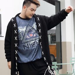 8XL 7XL 9XL Men Sweater Autumn Winter Knitted Solid Simply Style Pullover Casual Loose Sweater Jumper Male Black Outerwea