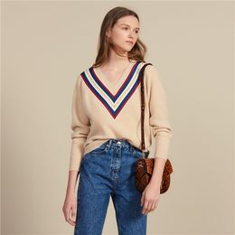 910 2022 Autumn V Neck Regular Long Sleeve Brand Same Style Sweater Fashion Letter Sweater Pullover Panelled Changji