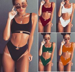 Explosive Bikini, High Quality Metal Button Bikini Split Swimsuit in Pure Colour