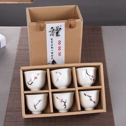 New 6pcs Handpainted Ceramic Cup China Tea Set Kung Fu Tea Cup Travel Tea Bowl Chinese Porcelain Teacup Set Creative Gifts Promotion