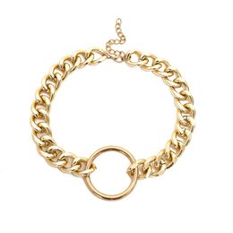 Fashion-Vintage Big Metal Circle chokers necklaces for women punk jewelry Gold link chain necklace circle pendant necklace chunky bijoux