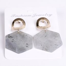 lapis dangle earrings Canada - Wholesale 10 Pairs Trendy Gold Plated Hexagon Labradorite Stone Dangle Earrings for Women Lapis Lazuli Jewelry