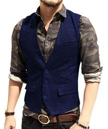 Rustic Groom Vests Attire For Wedding Groomsmen Wool Herringbone Tweed Slim Fit Mens Suit Vest Farm Prom Dress Waistcoat 10 Colors 241