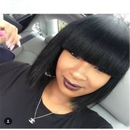 Straight Human Hair Wigs with Bangs Short Bob Wigs for Black Women Remy Hair Wigs 10 inch Brazilian Straight Bob Wig for African Americans
