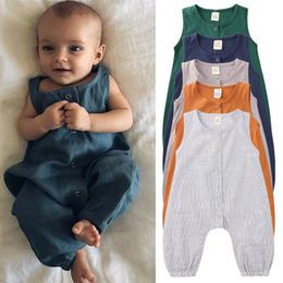 Baby girls boys sleeveless Solid Color Romper Newborn Infant Cotton Jumpsuits 2020 Summer Fashion Boutique Kids Climbing Clothes M1762