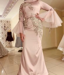 2020 Arabic Aso Ebi Muslim Lace Beaded Evening Dresses Mermaid Sexy Prom Dresses Long Sleeves Formal Party Second Reception Gowns ZJ255