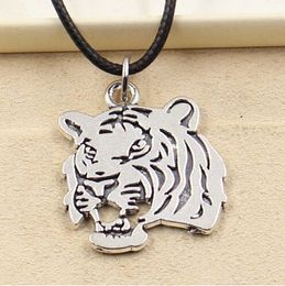 New Fashion Tibetan Silver Pendant Tiger head Necklace Choker Charm Black Leather Cord Factory Price Handmade jewelry