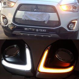 1 Pair LED DRL COB Daytime Running Lights For Mitsubishi ASX 2013 2014 2015 Daylight Fog Head Lamp with Signal