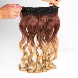 brown highlighted hair extensions NZ - fashion ombre Clips in hair extensions brown blonde highlights mixed braiding synthetic straight hair 250gram synthetic braiding hair clips