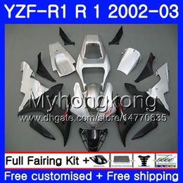 Bodys For YAMAHA YZF-1000 YZF R 1 YZF R1 2002 2003 Bodywork 237HM.40 YZF 1000 Silver black stock YZF-R1 02 YZF1000 Frame YZFR1 02 03 Fairing