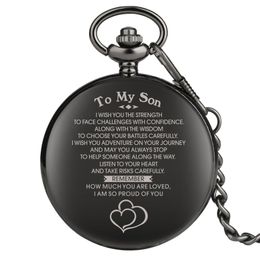 Fashion Classical Watches Full Black I LOVE YOU TO MY Mom Dad Wife Husaband Unisex Quartz Pocket Watch Pendant Chain Family Gift295i