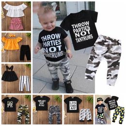 Baby Girl Clothes Striped Summer Suits Kids Camo Grid Clothing Sets Letter Print Pineapple Tops Pants Suits Fashion Boutique Outfits C4917