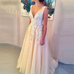 Chiffon Prom Dresses Long V-neck Sleevelesss Long Train Tulle Ivory Sexy Evening Dress gala jurken