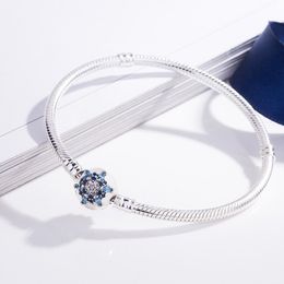 Romantic 925 Sterling Silver Snowflake Clasp Silver Snake Chain Bracelet Fit Original European Charms for Women Fashion DIY Jewellery 16-21CM