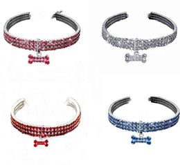 The latest pet collar three-row elastic rhinestone pet cat and dog accessories rhinestone collar pet supplies free shipping