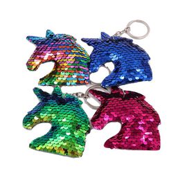 Cute Unicorn Keychain Glitter Pompom Sequins Key Ring Gifts For Guest Women Wedding Souvenir Car Bag Accessories Key Chain295l