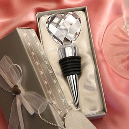 Wholesale-100pcs/lot Wedding Favours Creative Gifts Crystal Heart Alloy Wine Bottle Stopper Back Gifts for Guests Party Favour LX2093