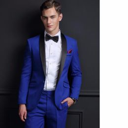 Royal Blue Men Wedding Tuxedos Black Shawl Lapel Slim Fit Groom Tuxedos Best Popular Dress Men Business Dinner/Darty Suit(Jacket+Pants+Tie)9