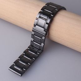 Black Polished Ceramic Watch bands strap bracelet 20mm 21mm 22mm 23mm 24mm for Wristwatch mens lady accessories quick release pin spring bar