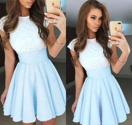 Light Sky Blue Lace Cocktail Dresses 2019 A Line Short Mini Graduation Formal Club Wear Homecoming Prom Party Gowns Plus Size Custom Made