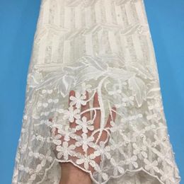5Yards/pc Hot sale white french net lace embroidery with beads decoration african mesh lace fabric for dress CF23-1