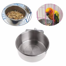 Stainless Steel Parrot Feed Bird Blowl Hamster Cage Cup Food Bowl Dinner Tableware Hanging Cage Supplies 10cm YQ01069