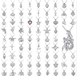 53 Stile Perlenkäfig-Anhänger Öffnungskäfige Medaillon-Charme und glatte Schlangenketten aus 925er Sterlingsilber Mode-DIY-Schmuckbefestigungen GB1640