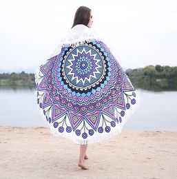 professional microfiber beach mat logo customized digital printed round beach towel fringed tapestry blanket Home Decor Yoga Mat Shawl 150cm