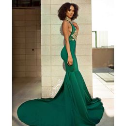 Dark Green Purple Mermaid Prom Dresses Halter Neck Beads Neck Backless Sexy Formal Dresses Evening Gowns vestidos de fiesta robes de bal