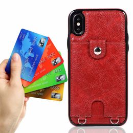Multifunctional ID Card Pocket Wallet Leather Back Case with Lanyard for iphone 11 Pro Max XS Max XR 8 7 6 Plus Samsung S8 S9 S10 Note 10Pro