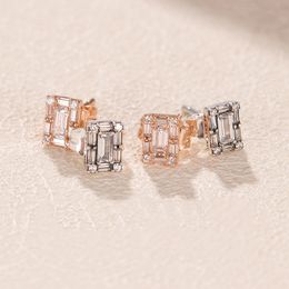 Rectangular CZ Diamond Shiny Crystal Icicle Stud Earrings 925 Sterling Silver Plated Rose Gold for Pandora Jewellery with Box Lady earring