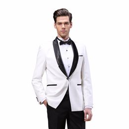 New Fantastic Style One Button Ivory Wedding Groom Tuxedos Shawl Lapel Groomsmen Mens Dinner Blazer Suits (Jacket+Pants+Tie) 296
