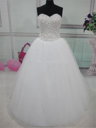 Hot Sale Newest 2019 White Ball Gown Wedding Dresses With Beaded Crystals Ball Gown Long Wedding Party Dress Bridal Gowns AL36