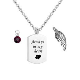 Birthstone Square Cremation Urn Necklace for Ashes Urn Jewellery Memorial Pendant with Fill Kit - Always in My Heart