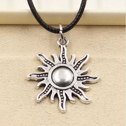 New Fashion Tibetan Silver Pendant Sun Necklace Choker Charm Black Leather Cord Factory Price Handmade jewelry