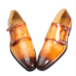 Hot Sale Office Business Wedding Suit Dress Loafers Brown Luxury double buckle Formal Genuine Leather Men Shoes