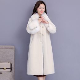 Sheep sheared coat female new fur collar section autumn winter plus size fur coats Jacket Thick Warm Long Overcoat M~4XL