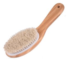 Natural Horsehair Body Brush Dry Skin Bath Brush with Short Bamboo Handle Remove Dead Skin SPA Massage Logo Availble
